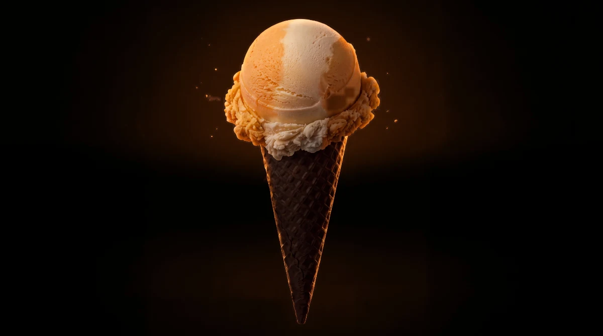 Orange cream ice cream cone with an orange glow